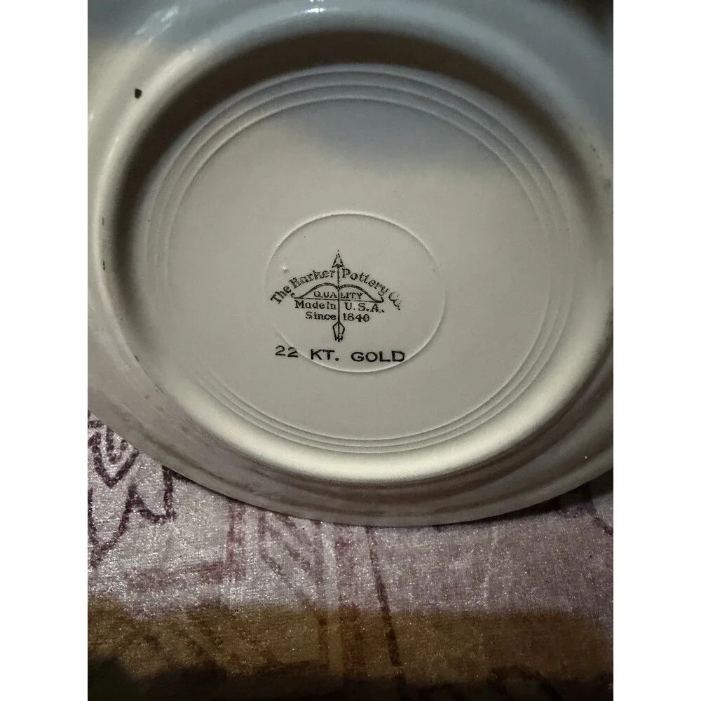 The Harker Pottery Co. Made in USA 22 KT Gold Trim Colonial  6-1/4 inch